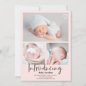 黒モダンピンク3枚ベビー誕生 案内状 (正面)