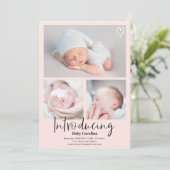 黒モダンピンク3枚ベビー誕生 案内状 (スタンド正面)