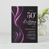 黒モダンピンク30歳の誕生日パーティー 招待状 (スタンド正面)