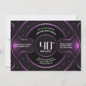 黒モダンピンク40歳の誕生日パーティー 招待状 (正面)