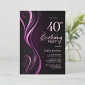黒モダンピンク40歳の誕生日パーティー 招待状 (スタンド正面)