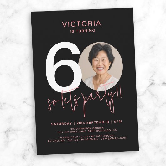 黒モダンピンク60誕生日 招待状
