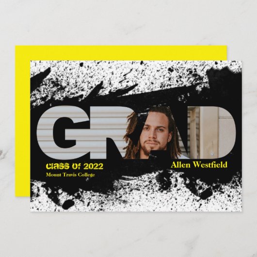 黒モダンファンキーSplat GRAD写真の発表 招待状 (正面/裏面)