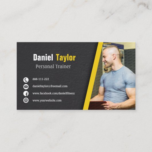 黒モダンフィットネスパーソナルトレーナー（写真付き） 名刺 (正面)