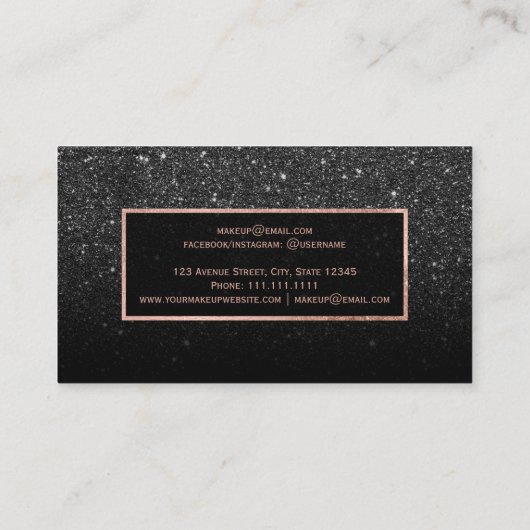 黒モダンフェイクバラ金ゴールドグリッターメイクアップ 名刺 (裏面)