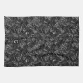 黒モダンフェイクモノグラムのグリッター模様 キッチンタオル (横)