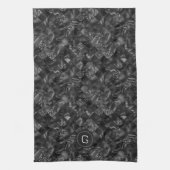 黒モダンフェイクモノグラムのグリッター模様 キッチンタオル (縦)