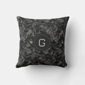 黒モダンフェイクモノグラムのグリッター模様 クッション (裏面)