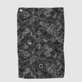 黒モダンフェイクモノグラムのグリッター模様 ゴルフタオル (正面)