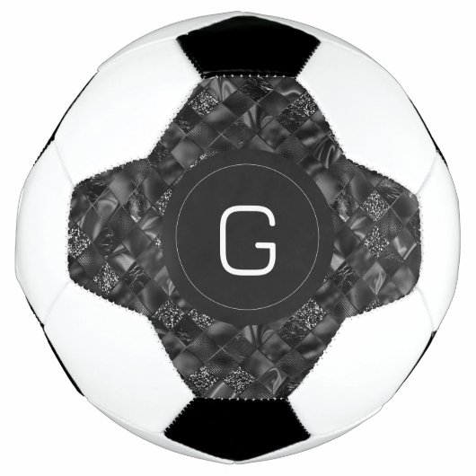 黒モダンフェイクモノグラムのグリッター模様 サッカーボール (正面)