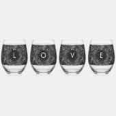 黒モダンフェイクモノグラムのグリッター模様 ステムなしワイングラス (正面)