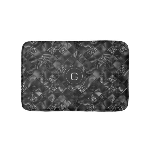 黒モダンフェイクモノグラムのグリッター模様 バスマット (正面)