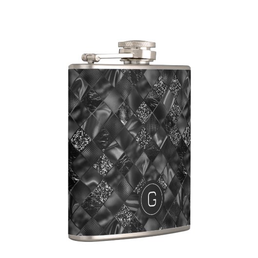 黒モダンフェイクモノグラムのグリッター模様 フラスク (右)