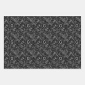 黒モダンフェイクモノグラムのグリッター模様 ラッピングペーパーシート (正面3)