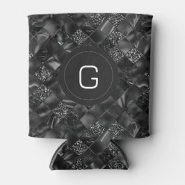 黒モダンフェイクモノグラムのグリッター模様 缶クーラー