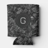 黒モダンフェイクモノグラムのグリッター模様 缶クーラー (裏面)