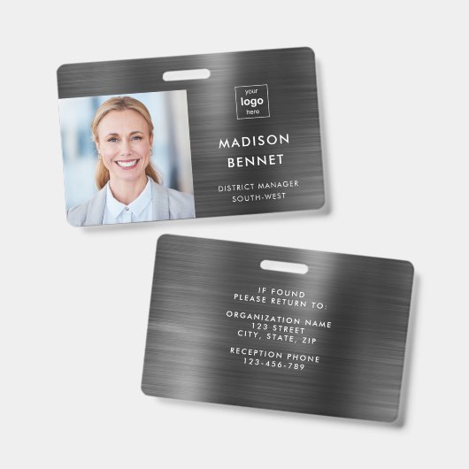 黒モダンフェイク金企業の属写真ID バッジ (正面＆裏面)