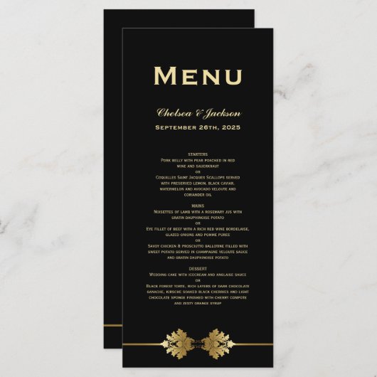 黒モダンフォーマル金ゴールド結婚のメニュー メニュー (正面/裏面)
