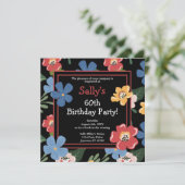 黒モダンフローラカラフル60th誕生日パーティー 招待状 (スタンド正面)