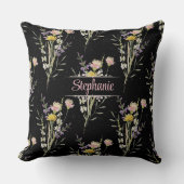 黒モダンフローラカントリーワイルドフラワー クッション (正面)