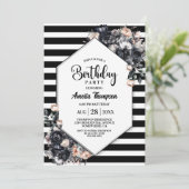 黒モダンフローラストライプの誕生会 招待状 (スタンド正面)