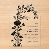 黒モダンフローラハ結婚チョウ アクリル招待状 (正面)