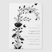 黒モダンフローラハ結婚チョウ ベラム紙招待状 (正面)