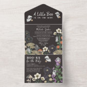 黒モダンフローラ幽霊ハロウィーンベイビーシャワー オールインワン招待状 (内側)