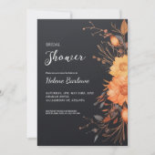 黒モダンフローラ秋ブライダルシャワー 招待状 (正面)