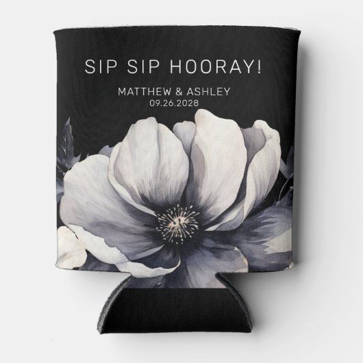 黒モダンフローラ結婚式の引き出物 缶クーラー (正面)