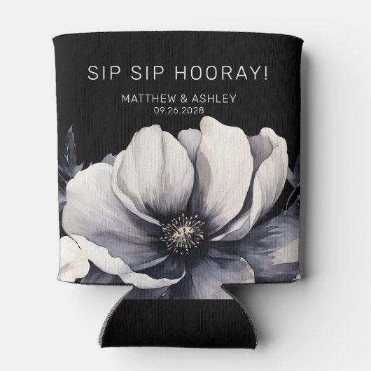 黒モダンフローラ結婚式の引き出物 缶クーラー (裏面)