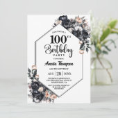 黒モダンフローラ100th誕生日パーティー 招待状 (スタンド正面)