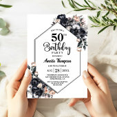 黒モダンフローラ50th誕生日パーティー 招待状