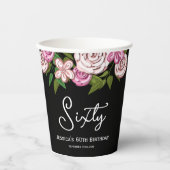 黒モダンフローラ60誕生日 紙コップ (正面)