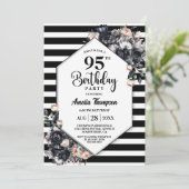黒モダンフローラ95ストライプのth誕生日パーティー 招待状 (スタンド正面)