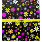 黒モダンフローラ シャワーカーテン (正面)