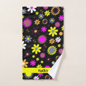 黒モダンフローラ バスタオルセット (ハンドタオル)