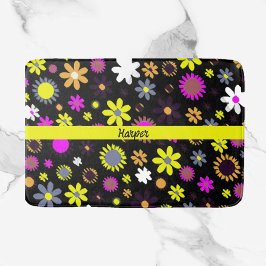 黒モダンフローラ バスマット