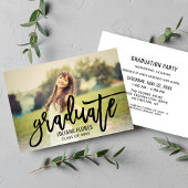 黒モダンブラシ付きスクリプトフォト卒業パーティー 招待状