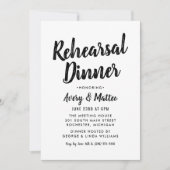 黒モダンブラシ付きスクリプトリハーサルディナー 招待状 (正面)