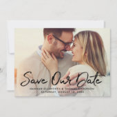 黒モダンブラシ付きスクリプ結婚トの写真 案内状 (正面)