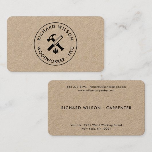 黒モダンプロフェッショナルカーペンターのロゴクラフト 名刺 (正面/裏面)