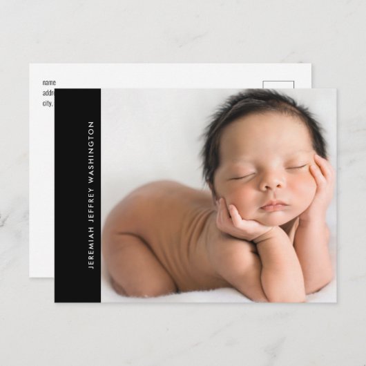 黒モダンベビー写真誕生のお知らせ 案内ポストカード (正面/裏面)