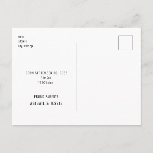 黒モダンベビー写真誕生のお知らせ 案内ポストカード (裏面)