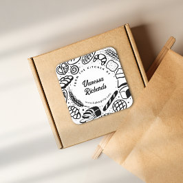 黒モダンベーカリーキッ縁どチンCookieラベル スクエアシール