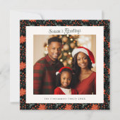 黒モダンポインセチア写真クリスマス カード (正面)