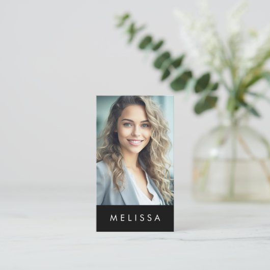 黒モダンミニマカスタムリスト写真垂直 名刺 (スタンド正面)