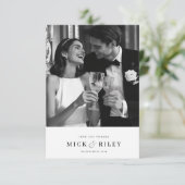 黒モダンミニマルと白のスクリプ結婚ト サンキューカード (スタンド正面)