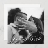 黒モダンミニマルと白のハート写真 セーブザデート (正面/裏面)