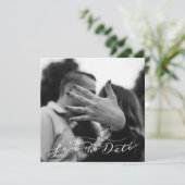 黒モダンミニマルと白のハート写真 セーブザデート (スタンド正面)